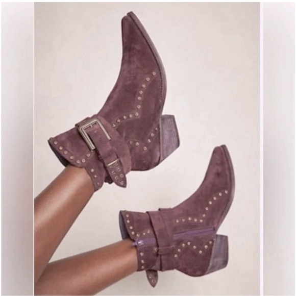 New Suede Ankle Bootie Women 6 Free People Pointed Toe Western Wine Raisin EU 36 - Picture 1 of 7